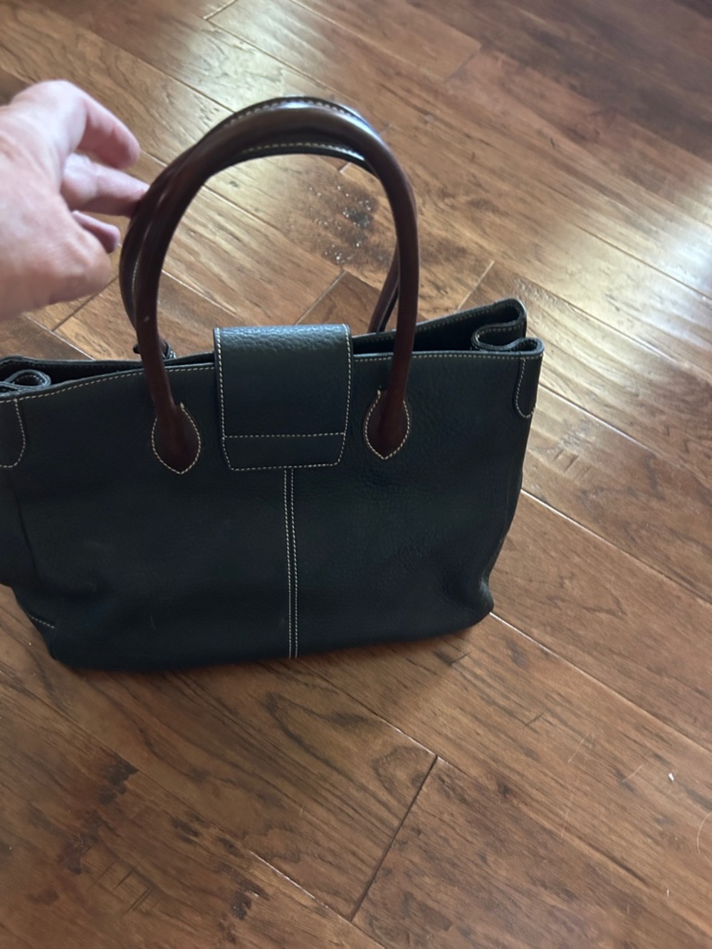 Dooney & Bourke Black Pebbled Leather Duffel with Brown Trim